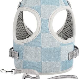 NWT Dog Harness with leash (Denim Plaid+Leash, X-Small)